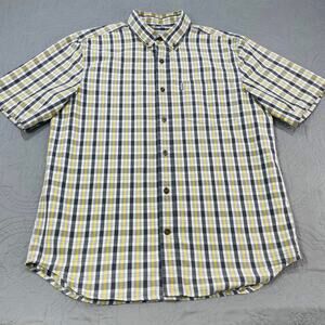 Carhartt Button Shirt Mens Large Check Yellow Black Short Sleeve Cotton Workwear